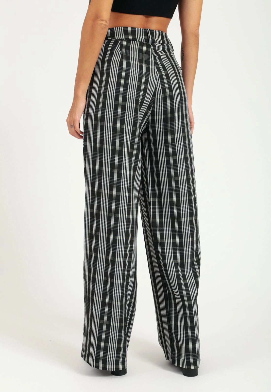 Calça Crepe Xadrez Wide Leg