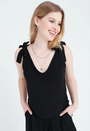 Blusa Viscose Twill Sem Manga Laço