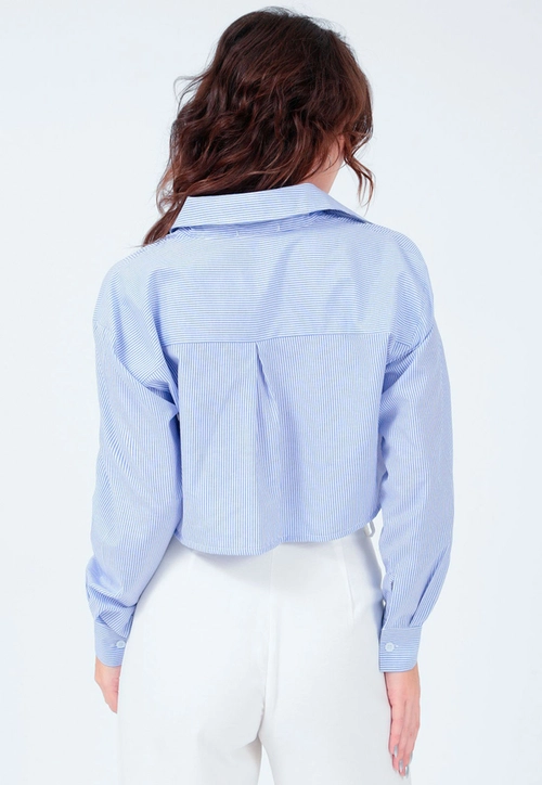 Camisa Cropped Tricoline Listrado