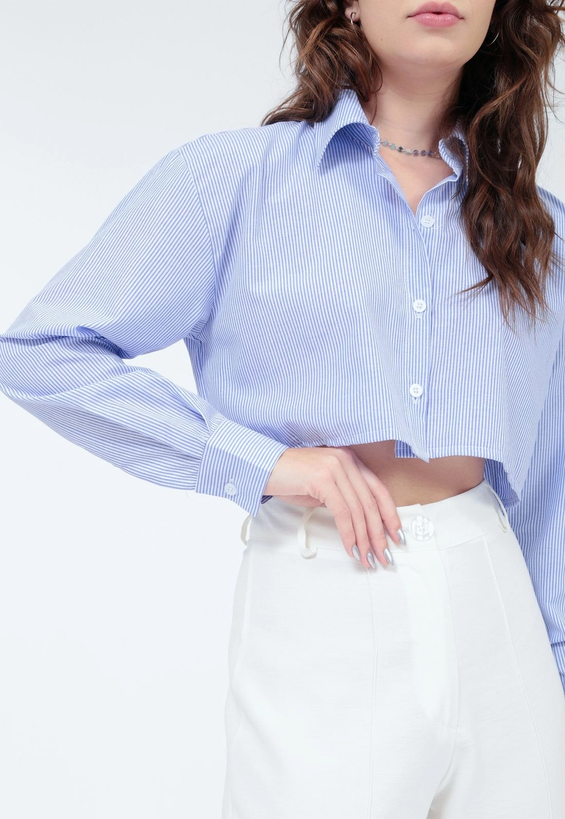 Camisa Cropped Tricoline Listrado