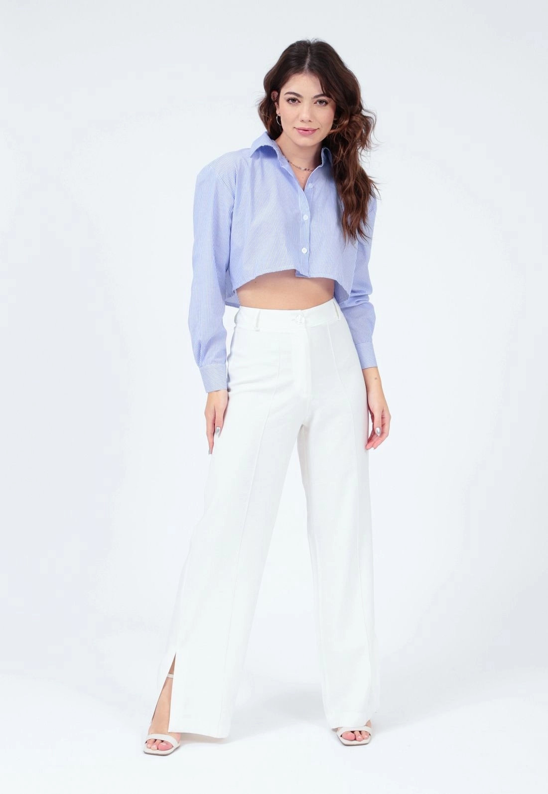 Camisa Cropped Tricoline Listrado