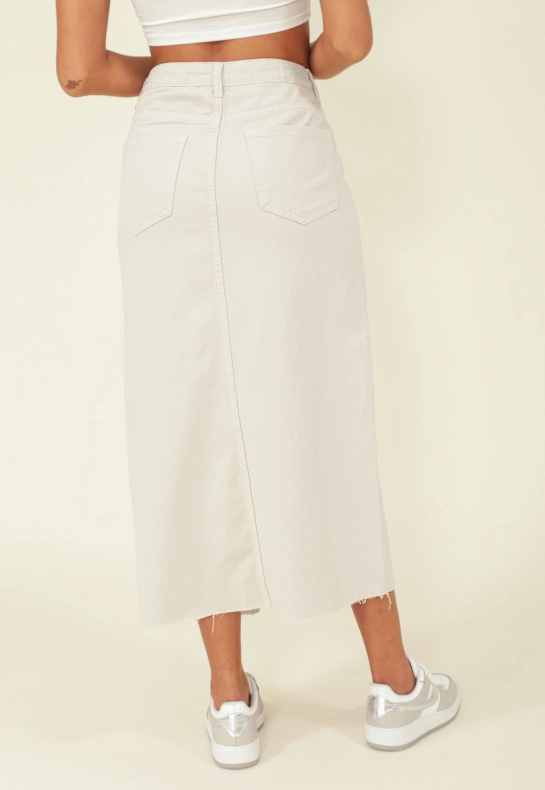 Saia Midi Jeans Fenda Frontal Off White