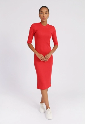 Vestido Ribana 3/4 Gola Alta Básico