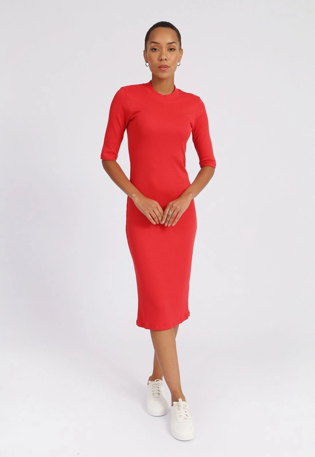 Vestido Ribana 3/4 Gola Alta Básico
