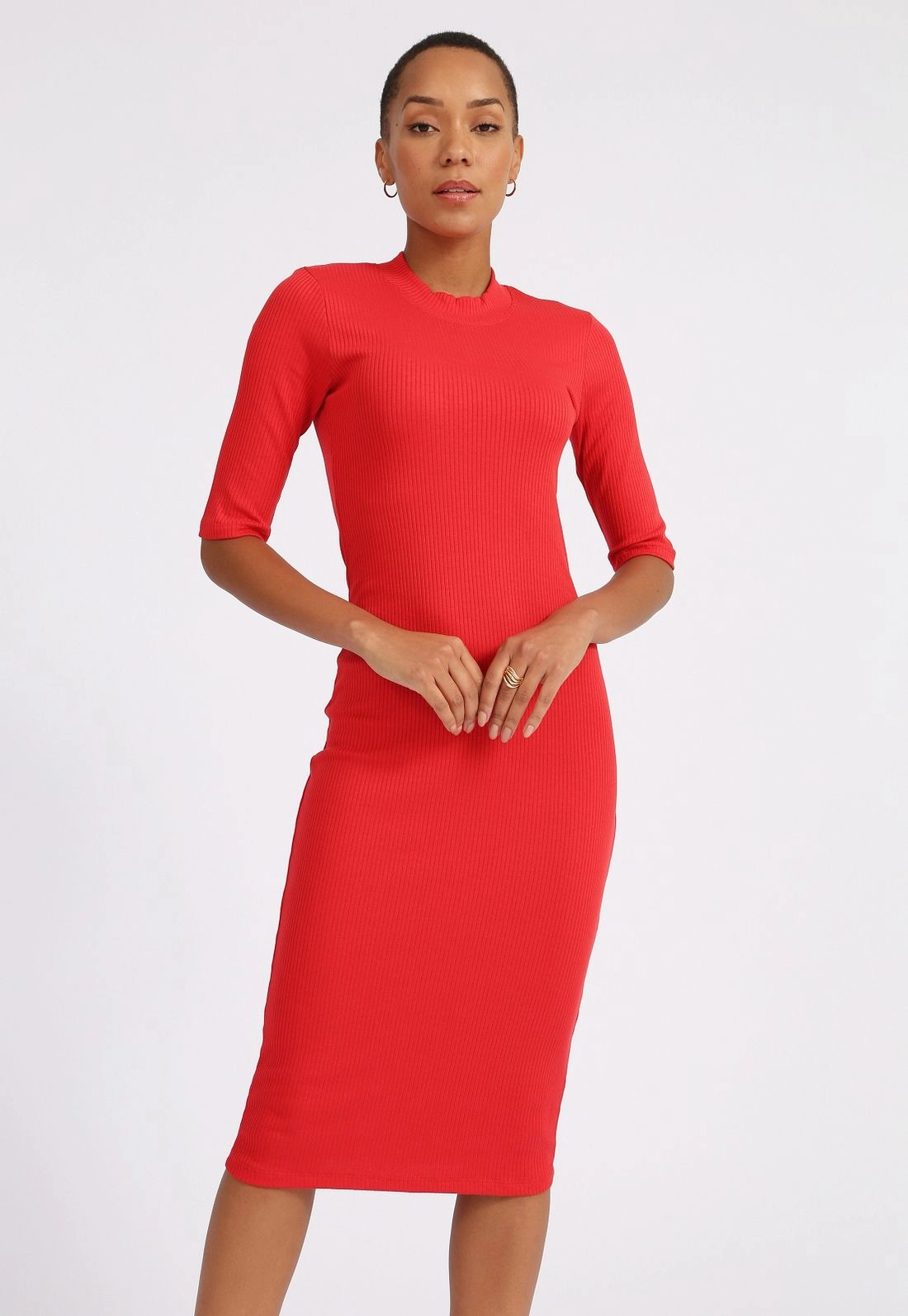 Vestido Ribana 3/4 Gola Alta Básico