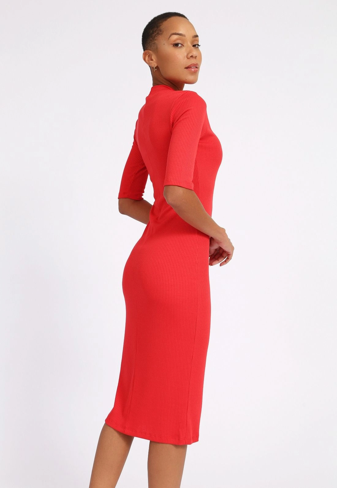 Vestido Ribana 3/4 Gola Alta Básico