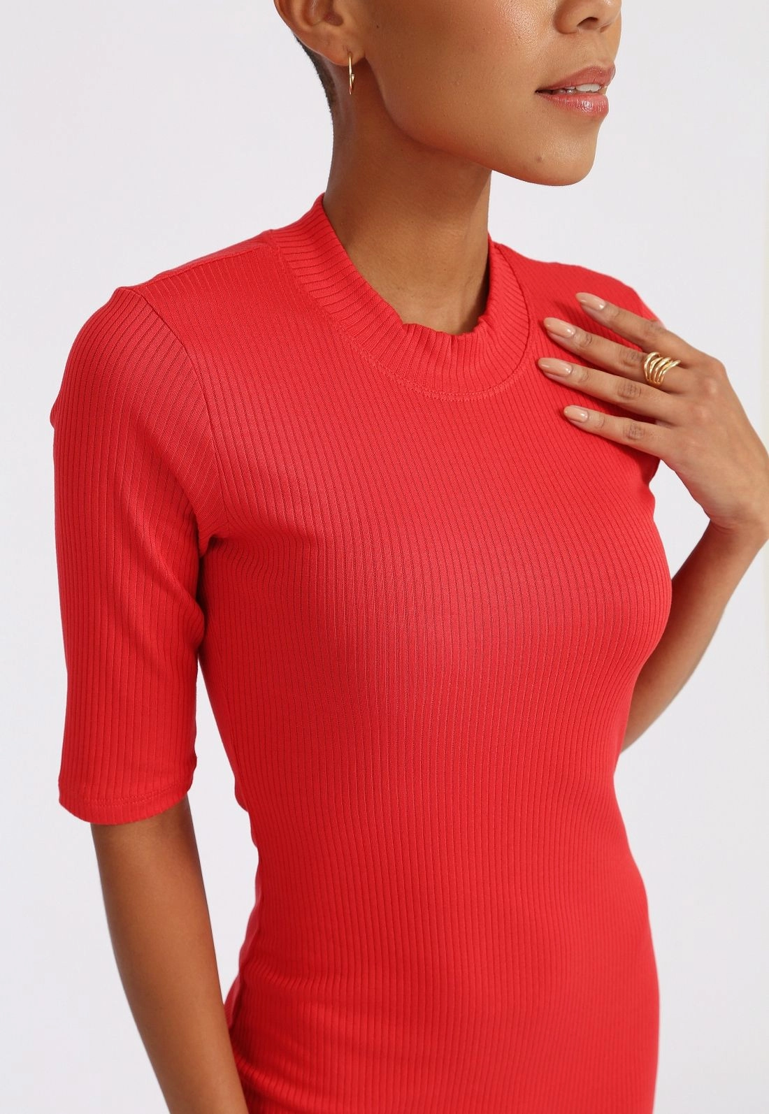 Vestido Ribana 3/4 Gola Alta Básico