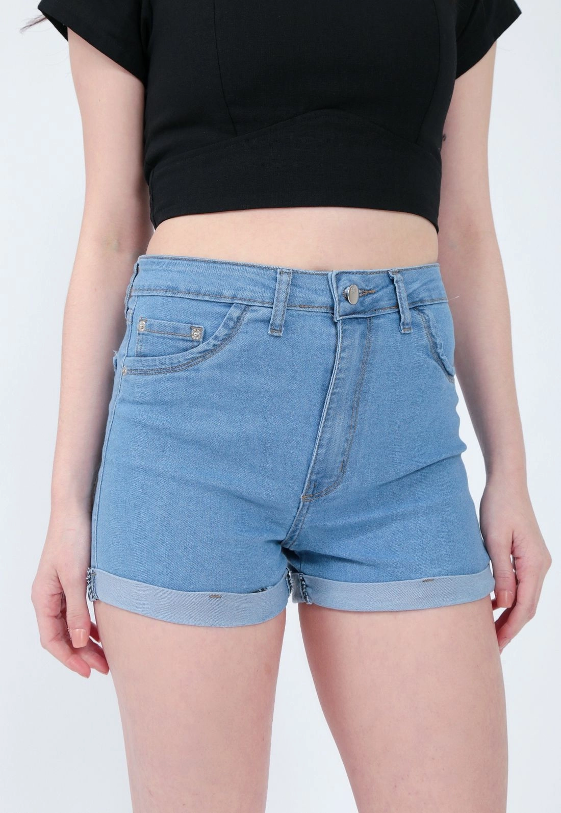 Shorts Jeans Lycra Barra Virada Claro