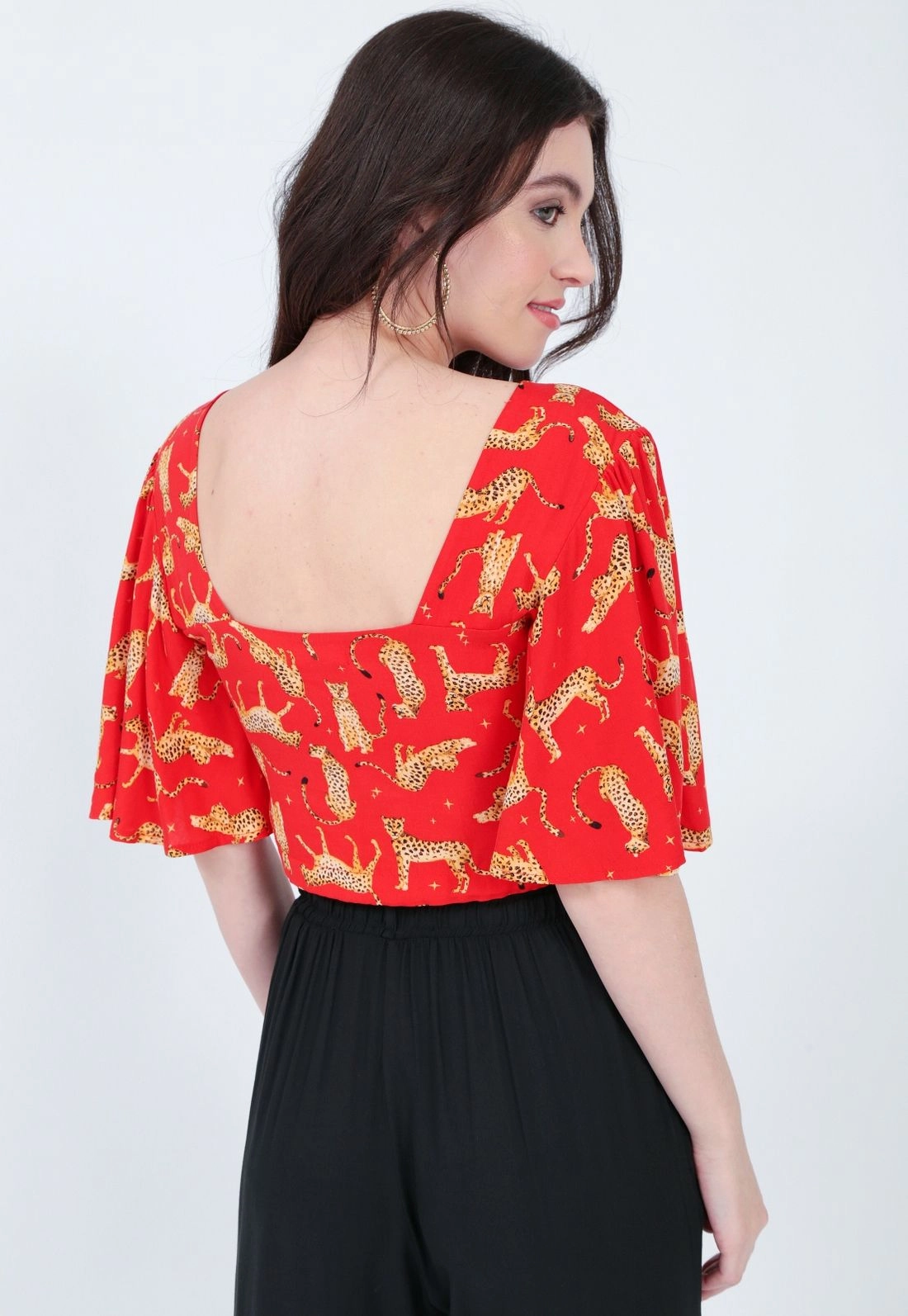 Cropped Viscose Manga Curta Abertura