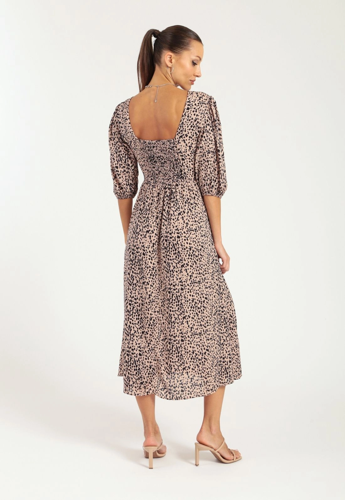 Vestido Viscose Midi Manga Curta Transpasse Animal Print