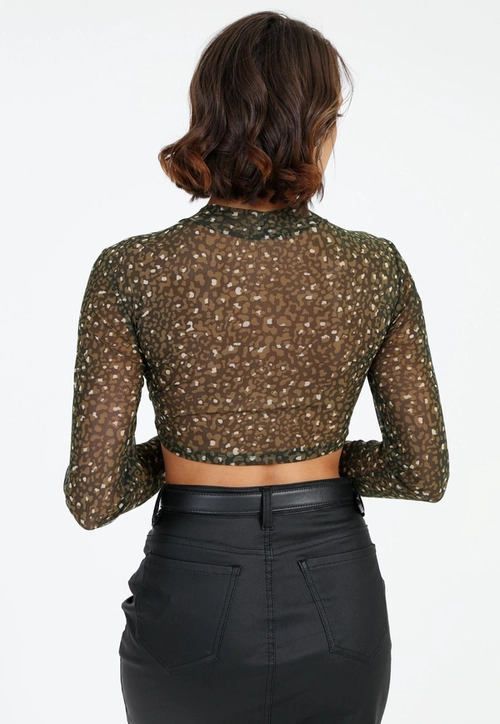 Blusa Cropped Tule Gola Alta Onça