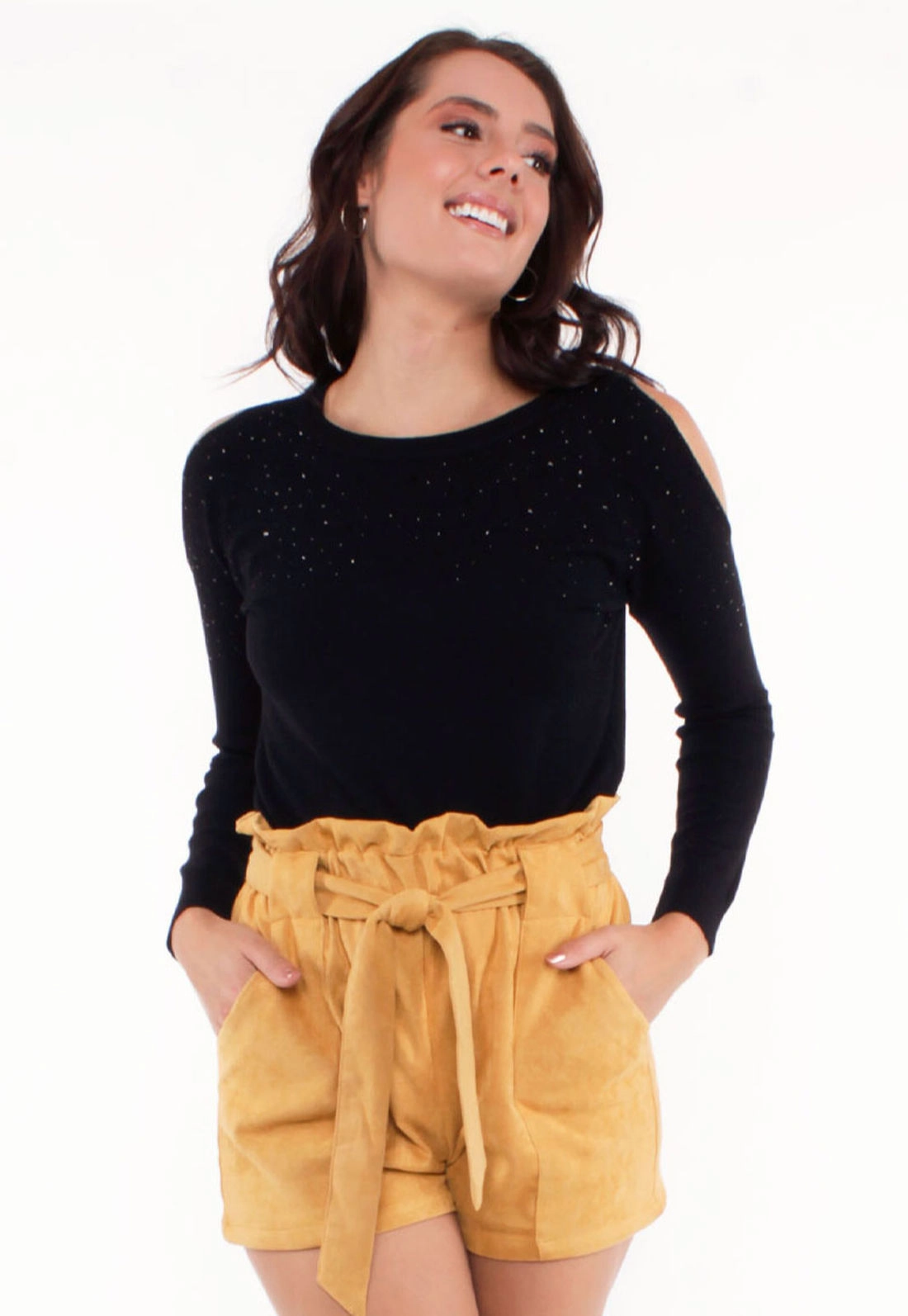 Blusa Tricô Manga Longa Ombro Vazado