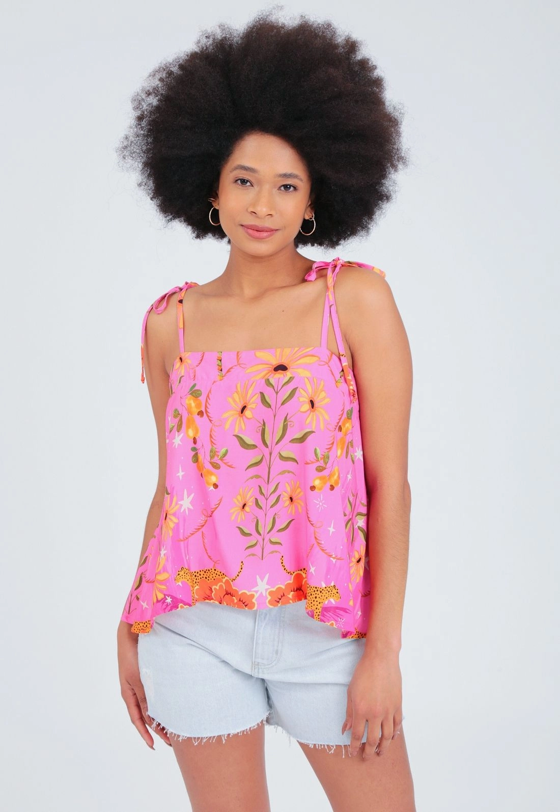 Blusa Viscose Alça Evasê Estampada