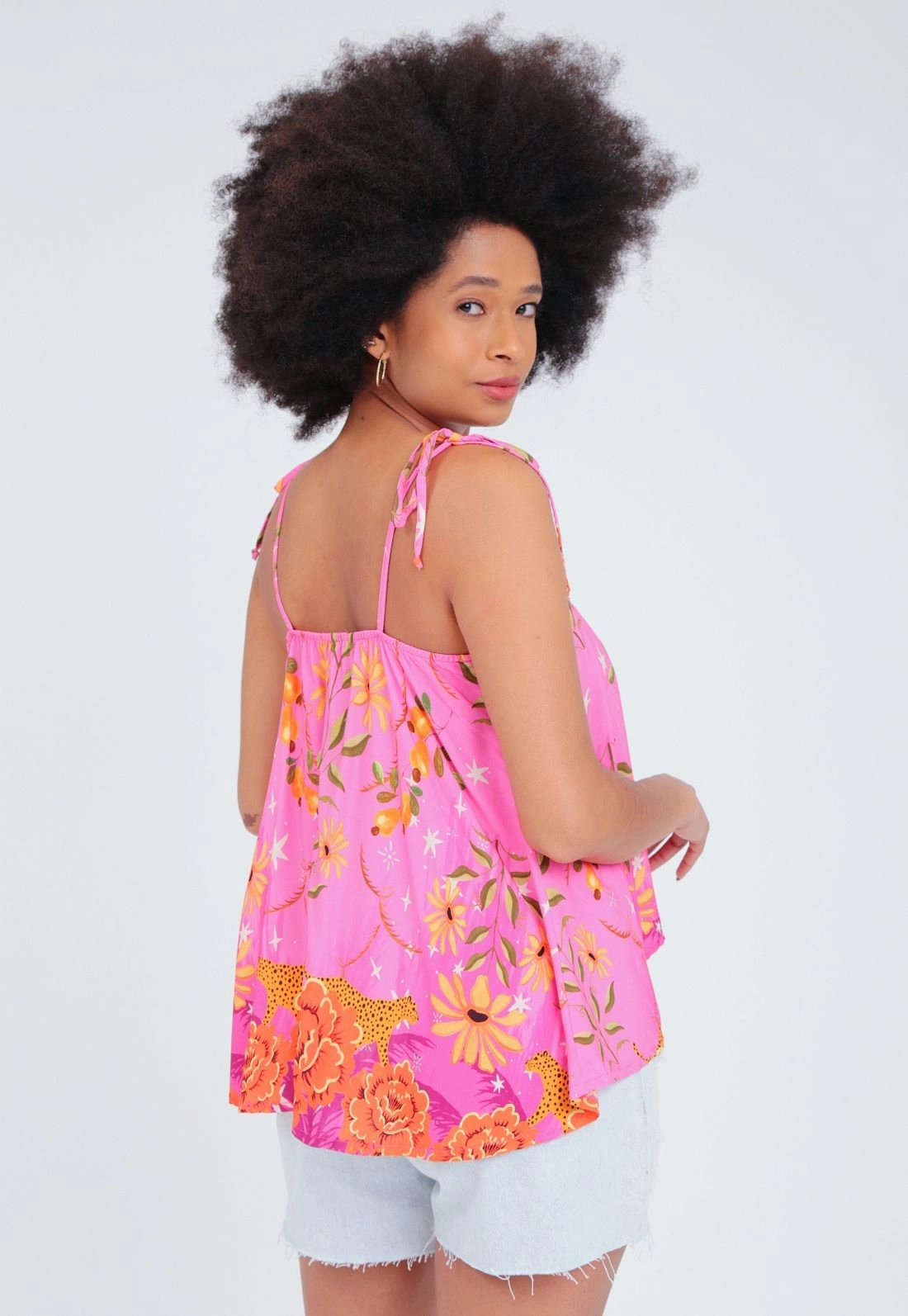 Blusa Viscose Alça Evasê Estampada