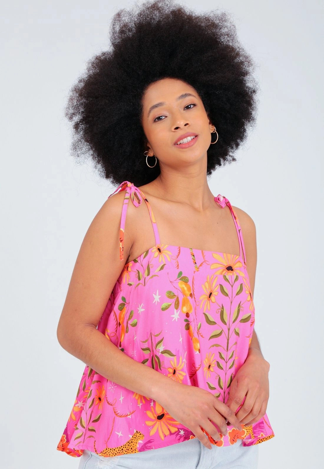 Blusa Viscose Alça Evasê Estampada