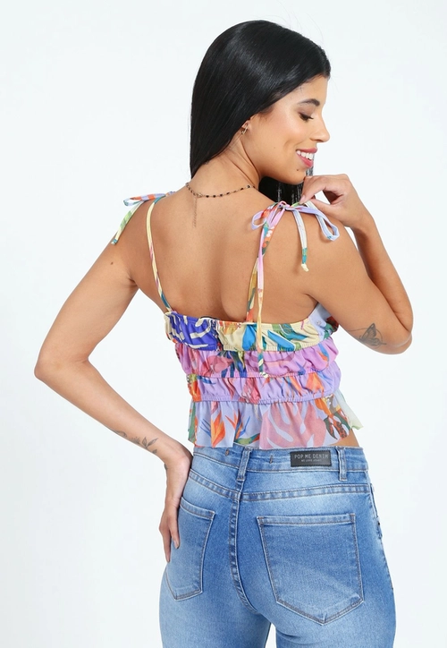 Blusa Tule Alça Elástico Cintura