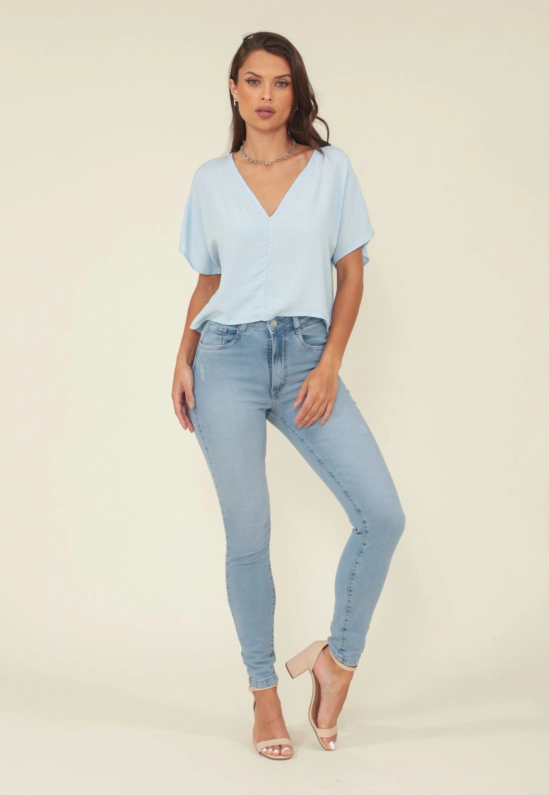 Calça Skinny Jeans Cintura Alta