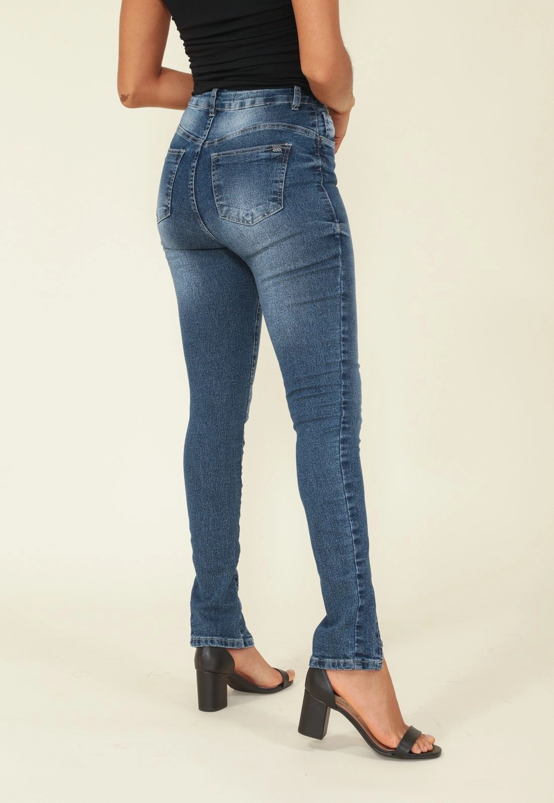 Calça Skinny Jeans Cintura Alta Recorte Frontal