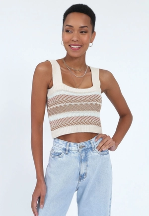 Cropped Tricô Alça Jaquard Zig Zag