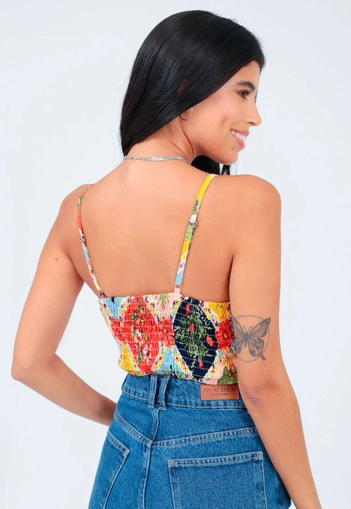 Cropped Viscose Estampado Alça Bojo