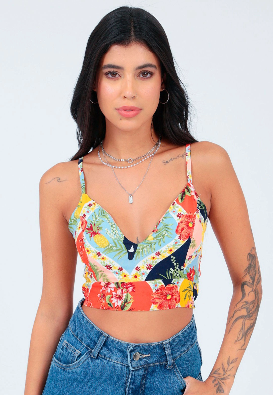 Cropped Viscose Estampado Alça Bojo