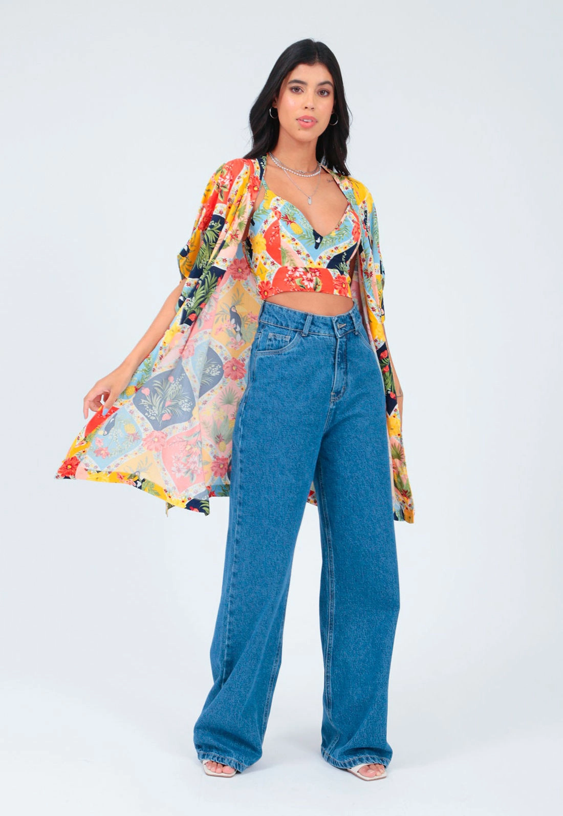 Cropped Viscose Estampado Alça Bojo