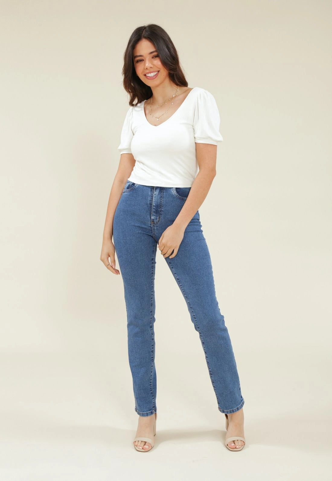 Calça Jeans Reta Com Elastano Básica