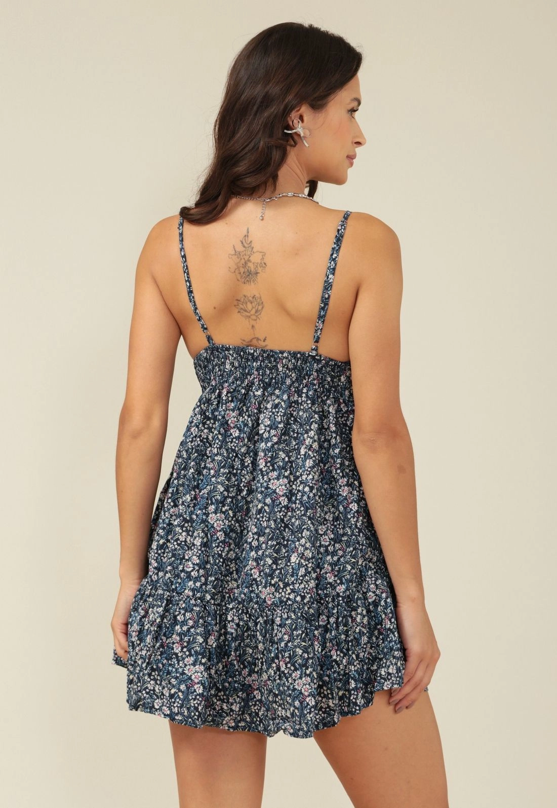 Vestido Curto Em Tricoline Alça Estampa Mini Garden