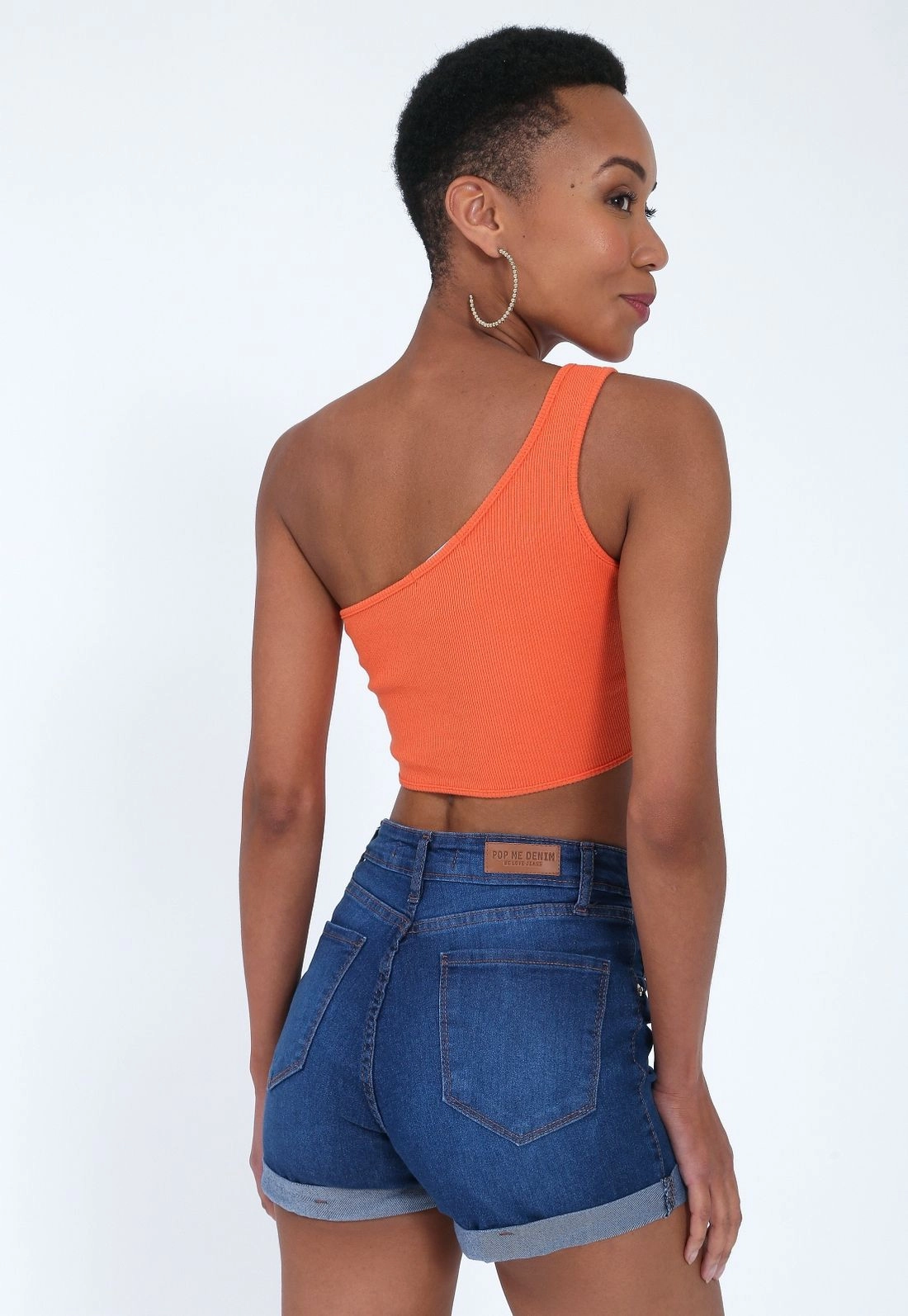 Shorts Jeans Lycra Barra Virada Azul Médio