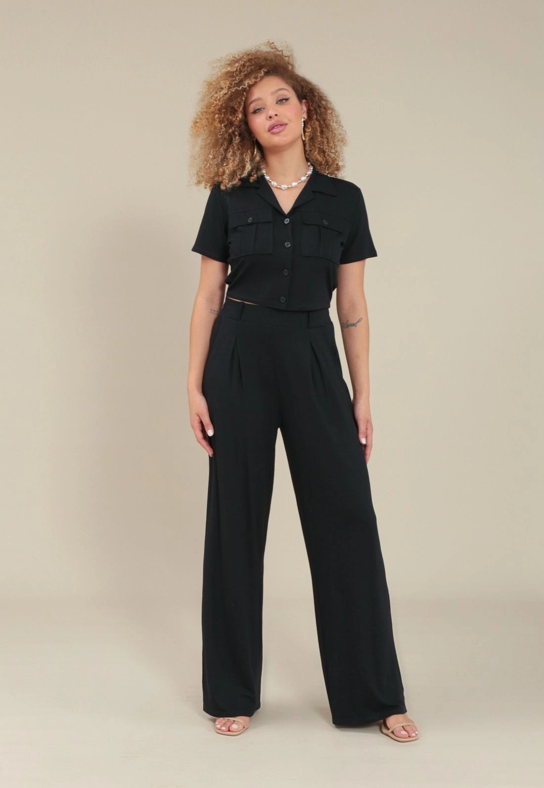 Calça Malha Texturizada Prega Frontal