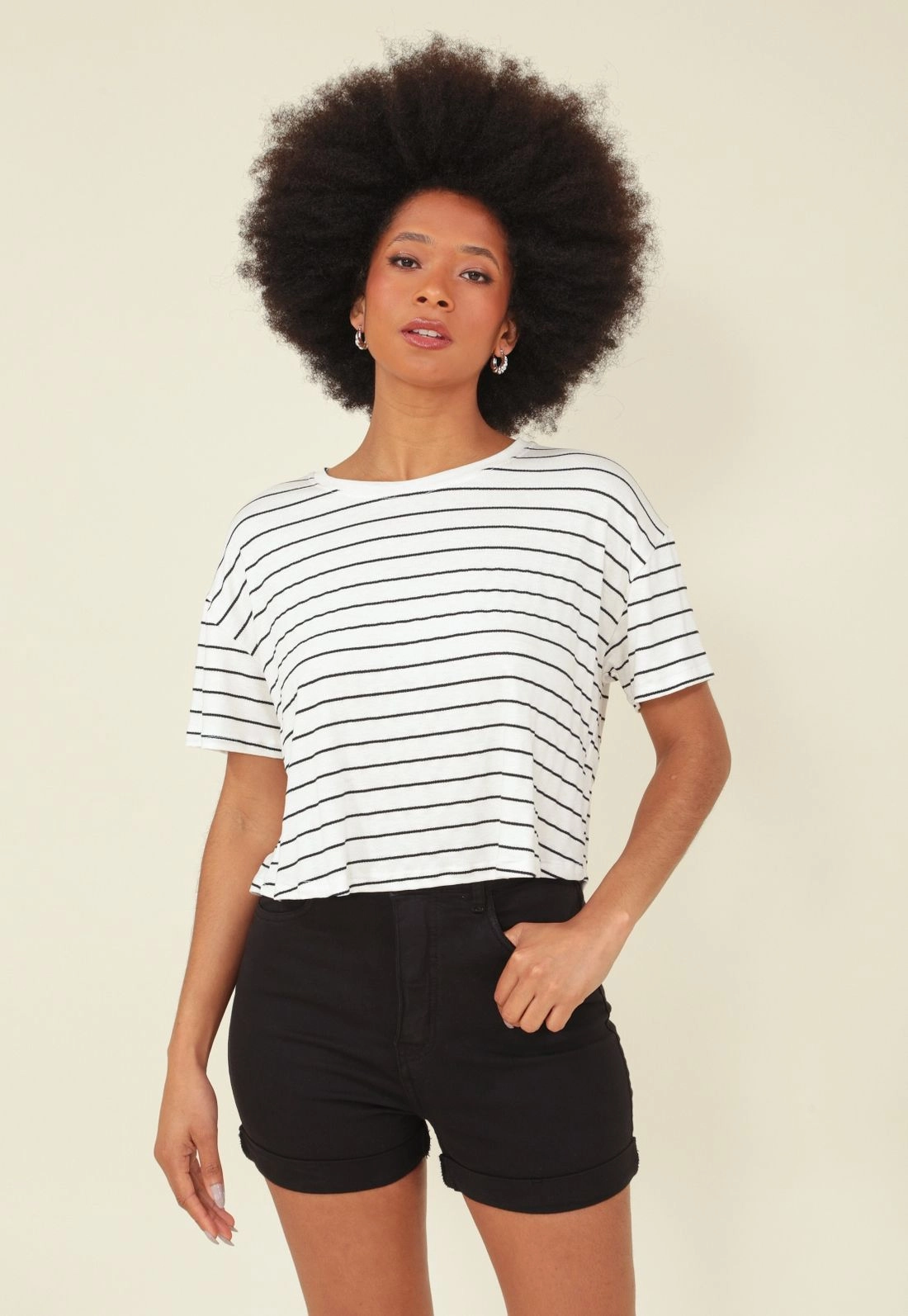 Blusa Malha Listrada Manga Curta
