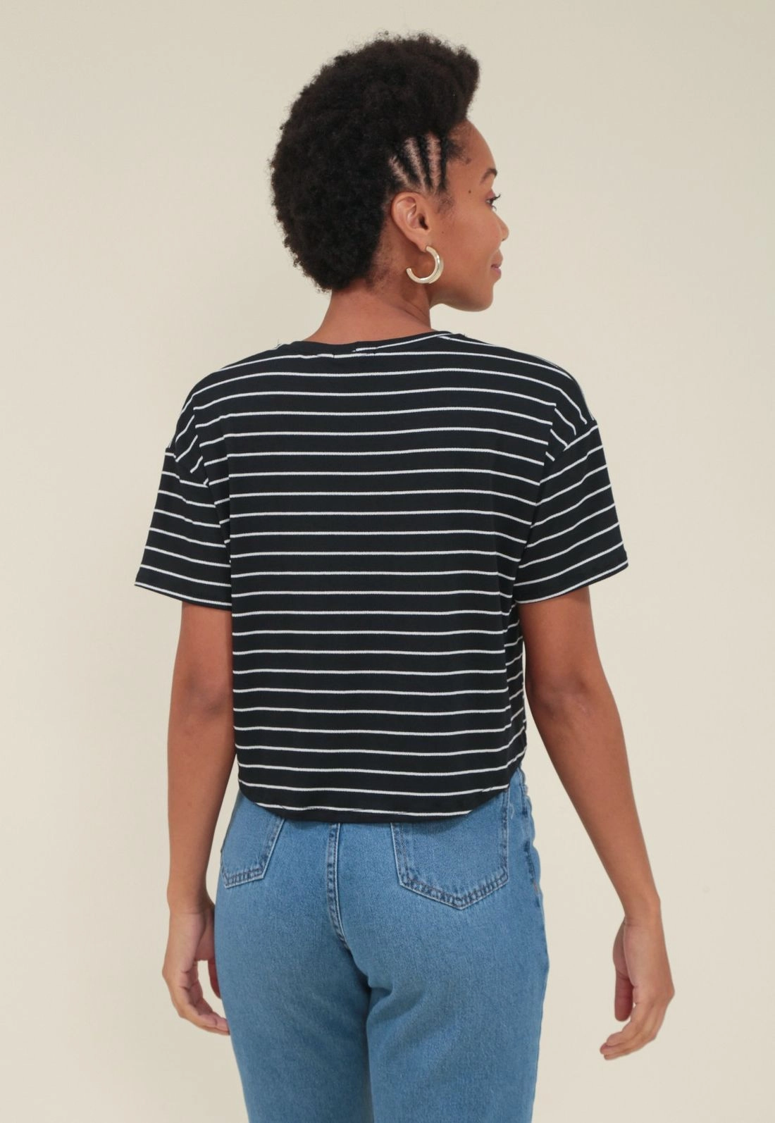 Blusa Malha Listrada Manga Curta