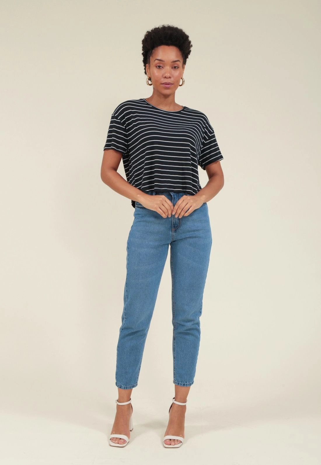 Blusa Malha Listrada Manga Curta