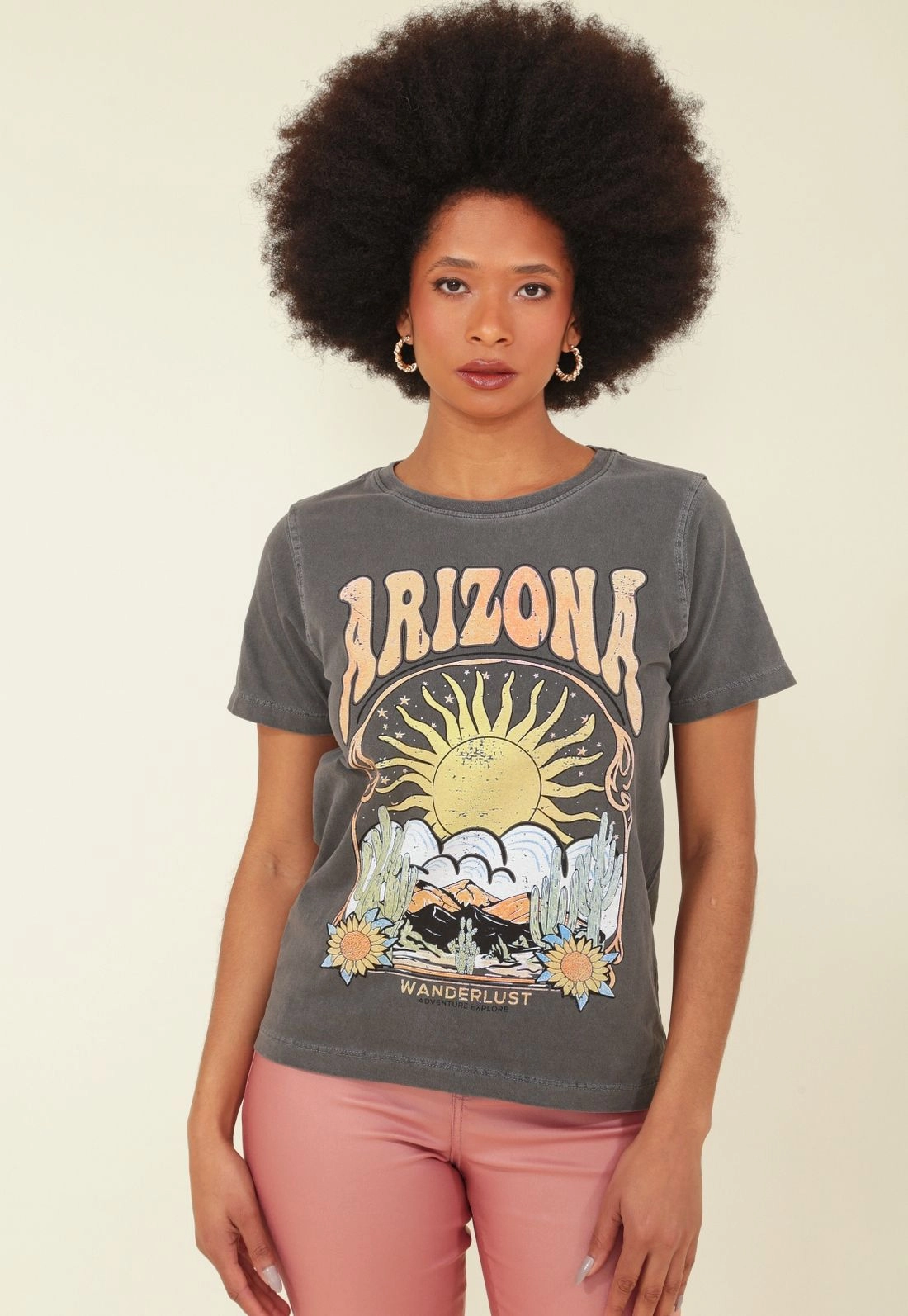 Camiseta Em M/M Estonada Manga Curta Com Silk Arizona