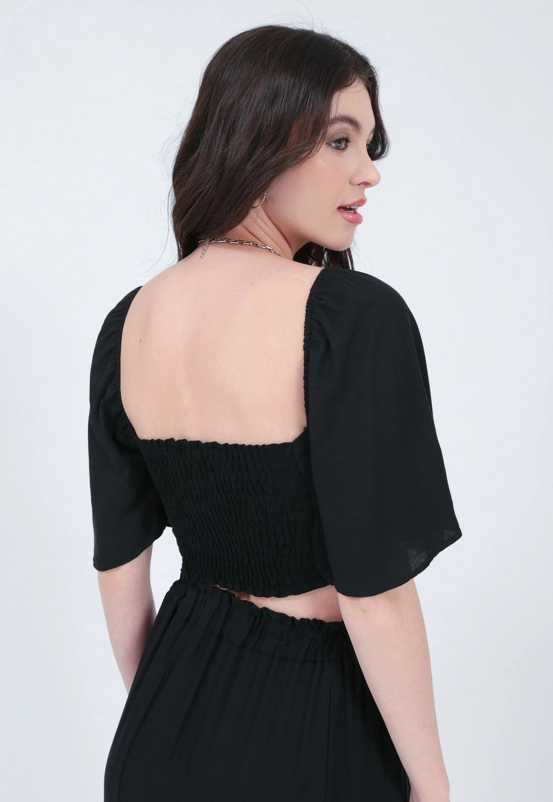 Cropped Viscose Manga Curta Franzida