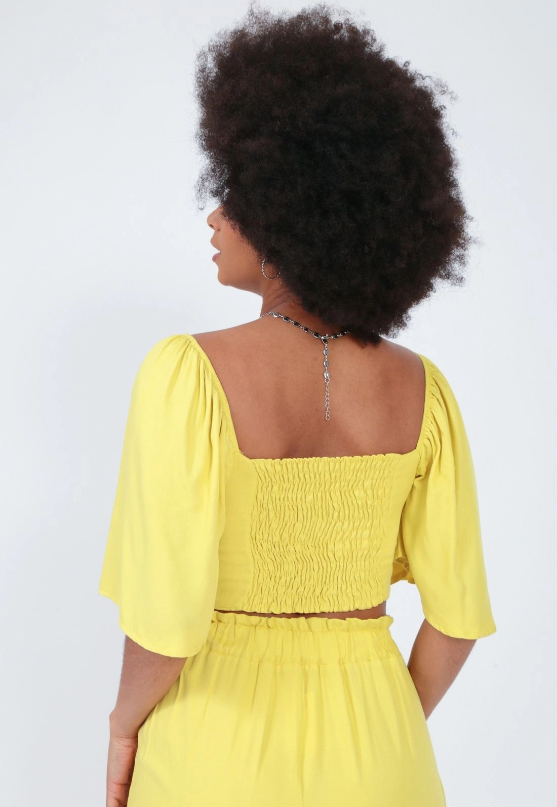 Cropped Viscose Manga Curta Franzida
