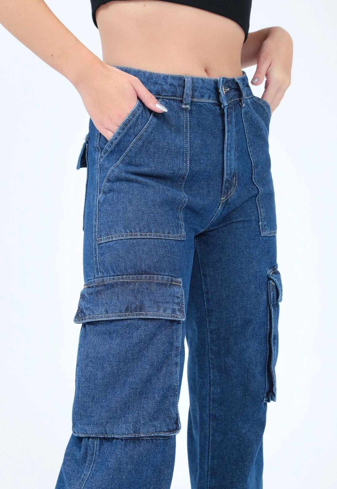 Calça Jeans Reta Bolso Cargo