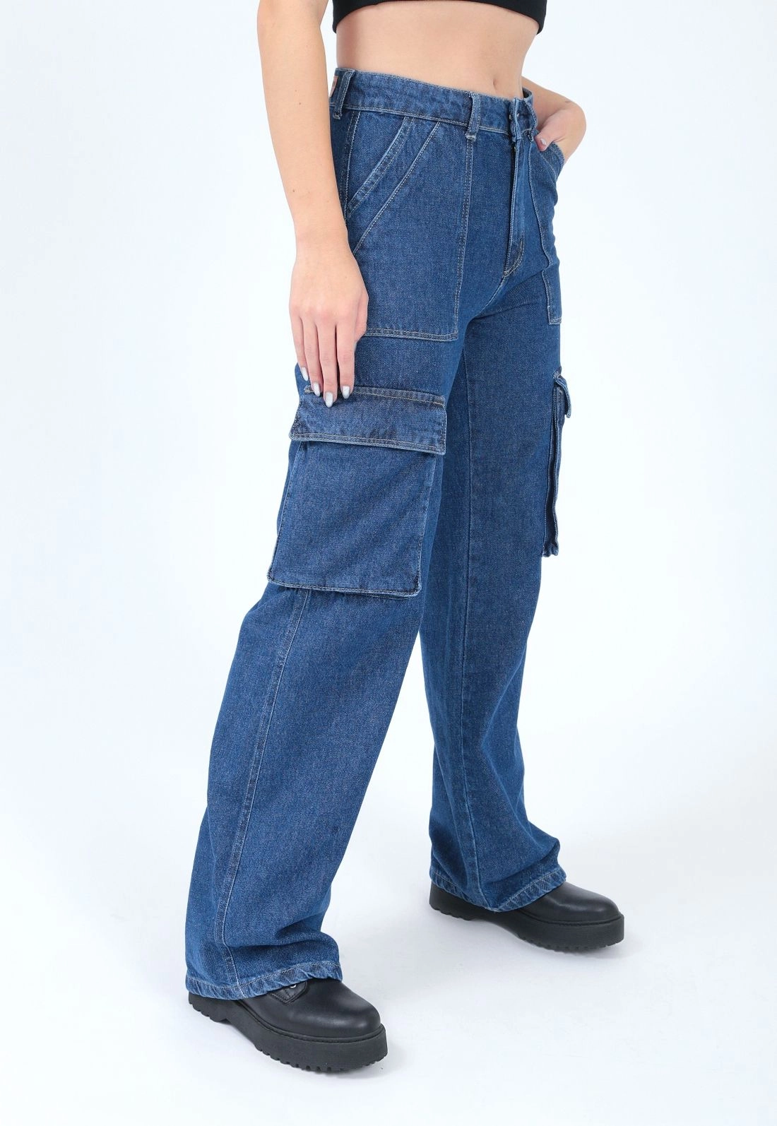 Calça Jeans Reta Bolso Cargo
