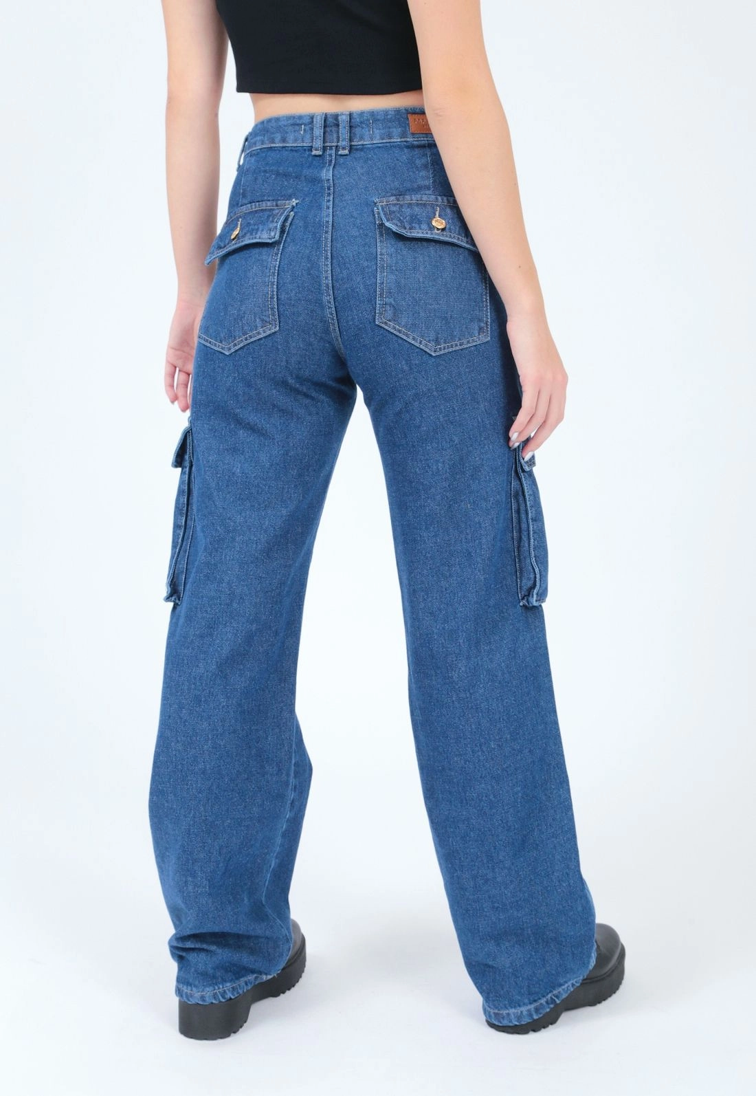Calça Jeans Reta Bolso Cargo