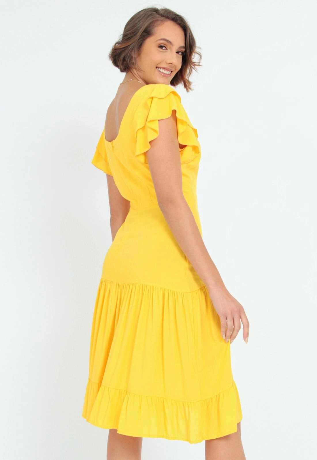 Vestido Manga Curta Babado