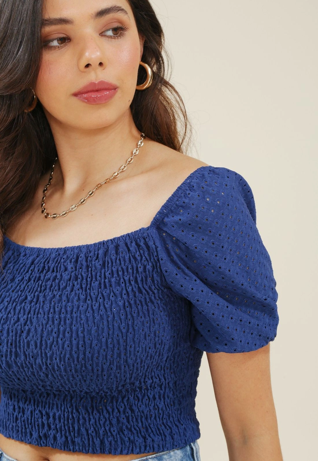 Blusa Malha Laise Lastex Manga Curta