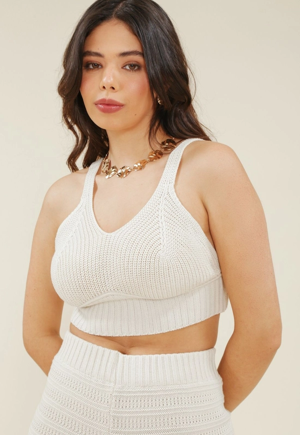 Cropped Tricô Canelado Com Recorte Busto - POP ME | Fashion