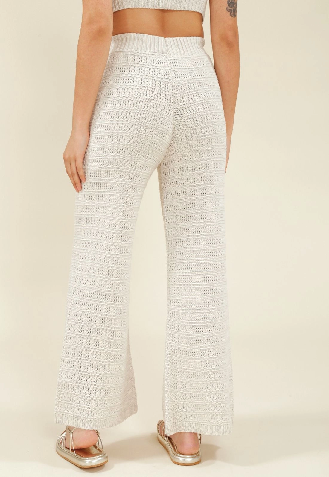 Calca Wide Leg Trico Canelado