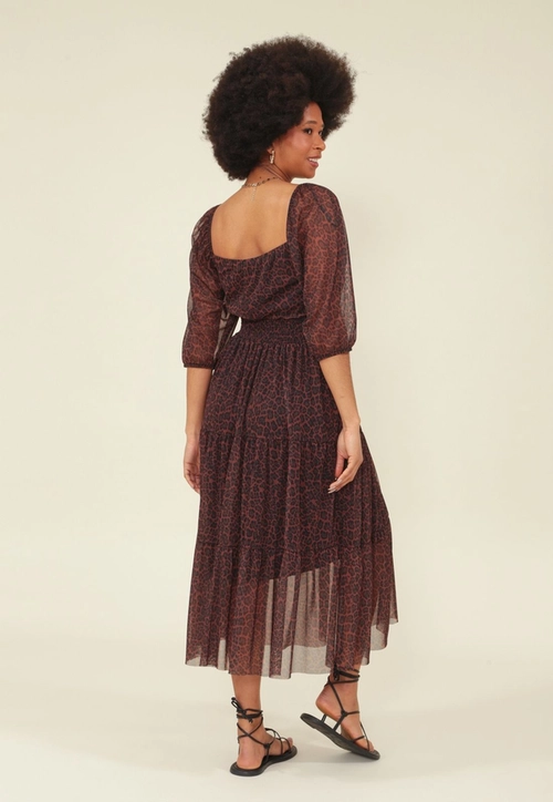 Vestido Midi Em Tule Estampado A. Print Com Franzido No Decote