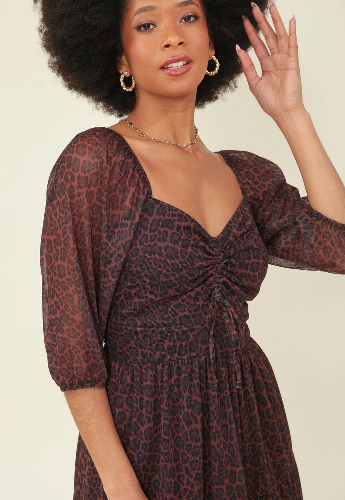 Vestido Midi Em Tule Estampado A. Print Com Franzido No Decote