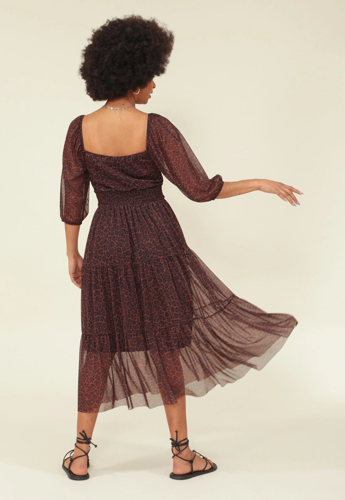 Vestido Midi Em Tule Estampado A. Print Com Franzido No Decote
