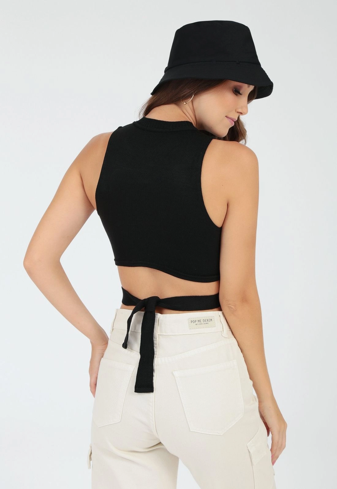 Blusa Cropped Tricô Faixa Cintura