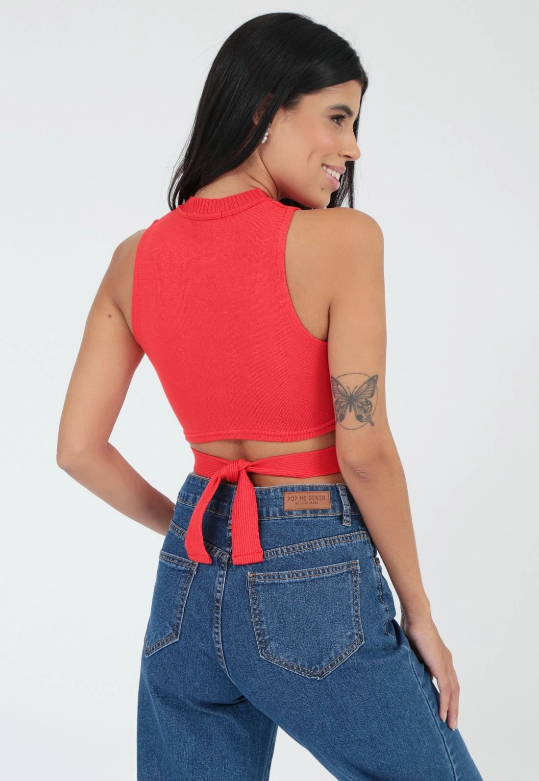 Blusa Cropped Tricô Faixa Cintura