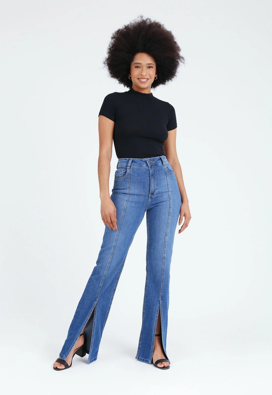 Calça Jeans Lycra Fenda Frente