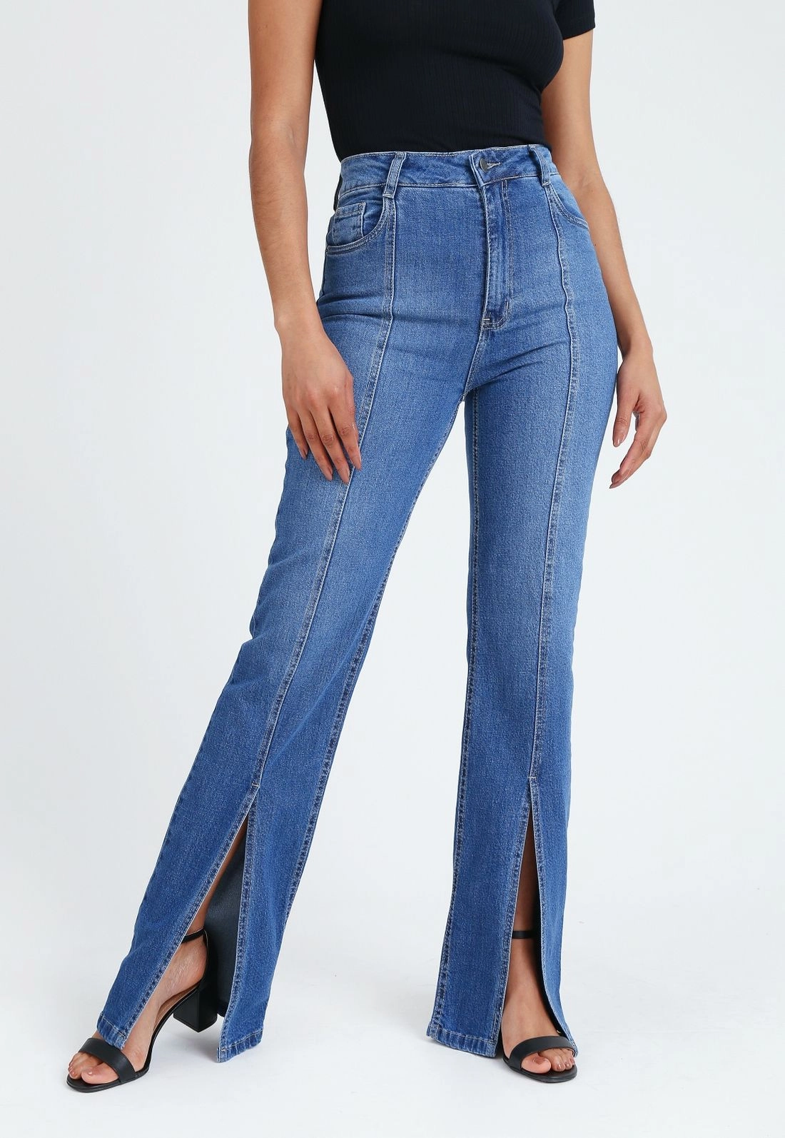 Calça Jeans Lycra Fenda Frente